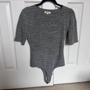 Madewell Grey Crew-Neck Short Sleeve Thong Bodysuit